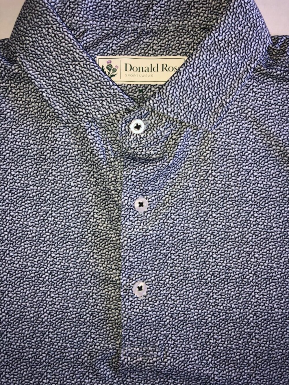 Donald Ross Mens Golf Polo Shirt Short Sleeve Textured Gray White Pattern Medium